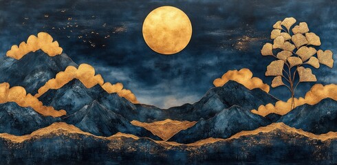 Golden Moonlit Mountains