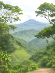 Cerro Verde National Park El Salvador Country Landscape Watercolor Illustration Art