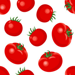 Red tomatoes seamless pattern. Vector cartoon flat illustration. Fresh vegetables background.