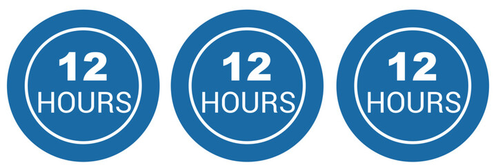 12 hours service vector symbol. 12h service duration sign. 12 h discount offer icon set. Fast 12hr support sign collection. Vector illustration.