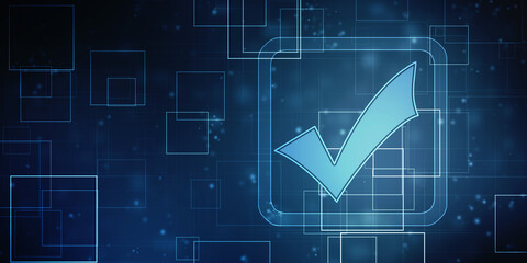 Check mark symbol in digital background, Technology abstract background, Tech Futuristic Check Mark Symbol