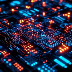 Obraz premium Diverse AI map, glowing holographic circuits, advanced tech pattern