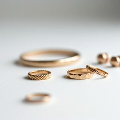 closeup of golden rings on white surface with minimalist style