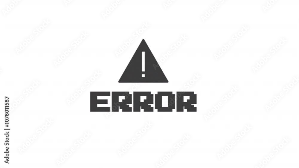 Poster animated error icon in y2k style with glitch effect. triangle with exclamation mark and pixelated er
