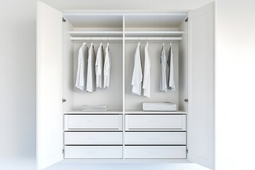 White wardrobe with open doors in interior. 3d render