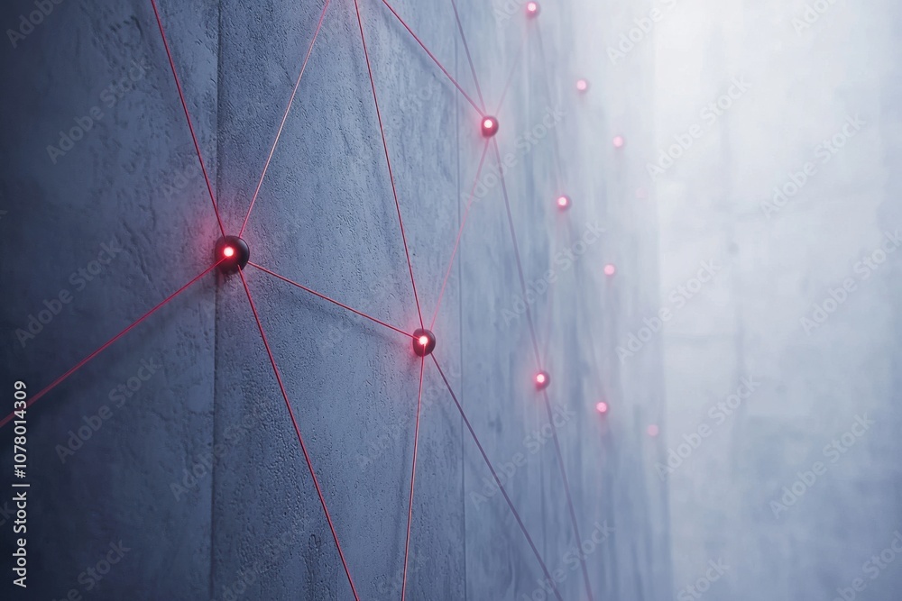 Poster abstract representation of network architecture featuring compromised nodes highlighted by red dots 