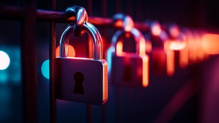 A row of locks with one of them having a keyhole