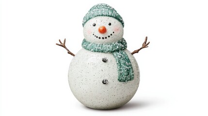 Cheerful Snowman with Green Hat and Scarf.