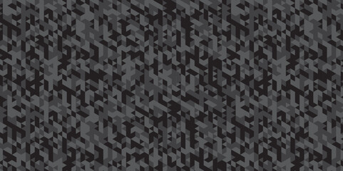 Geometric black and gray seamless mosaic and low polygon triangle texture wallpaper background. Triangle shape retro wall grid pattern geometric ornament tile vector square element.
