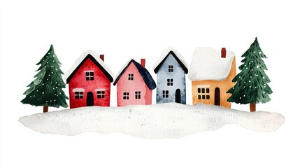 Fototapeta premium Watercolor Winter Village Illustration.