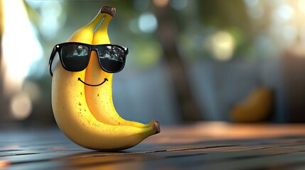 A banana wearing sunglasses and smiling, looking cool and relaxed.