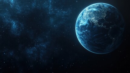 Obraz premium Glowing Blue Earth with Map Lines on Dark Background