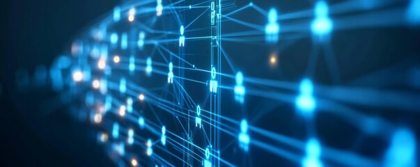 Obraz premium Diverse network connectivity, advanced holographic visualization, blue glow