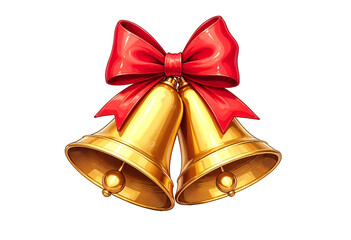 Gold Christmas bell with red bow transparent background PNG