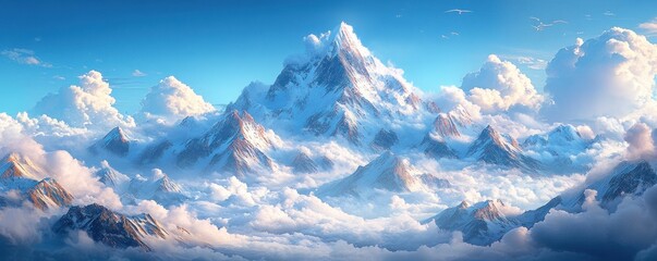 Fototapeta premium Snowy Mountain Peaks Above Clouds