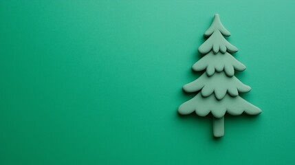 3d Clay Flat Lay Christmas Tree on Green Background with Copy Space, Top View Cute Christmas Tree made from Clay on Green, Cute Christmas Banner Background