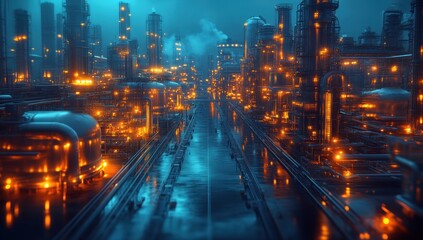 Fototapeta premium Industrial Cityscape at Night