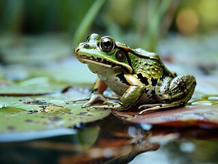 Green Frog on a Lily Pad