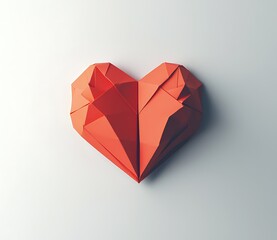 A simple heart made from red paper on a white background