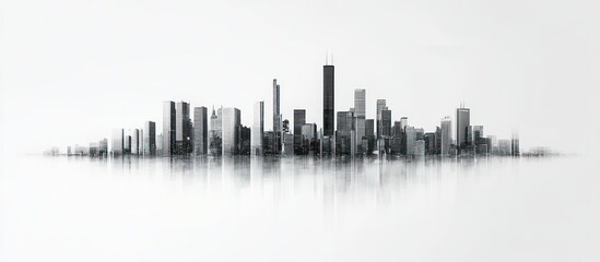 A minimalist cityscape skyline with a white background, showcasing the city's skyscrapers.