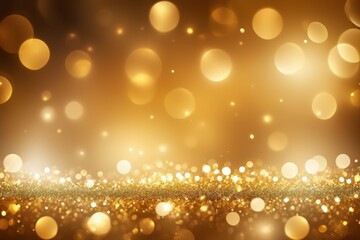 Golden Christmas lights with a glowing bokeh effect and abstract for holiday background