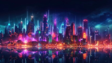 Naklejka premium Neon Cityscape