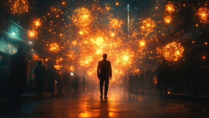 Fototapeta premium Silhouettes in a City of Light