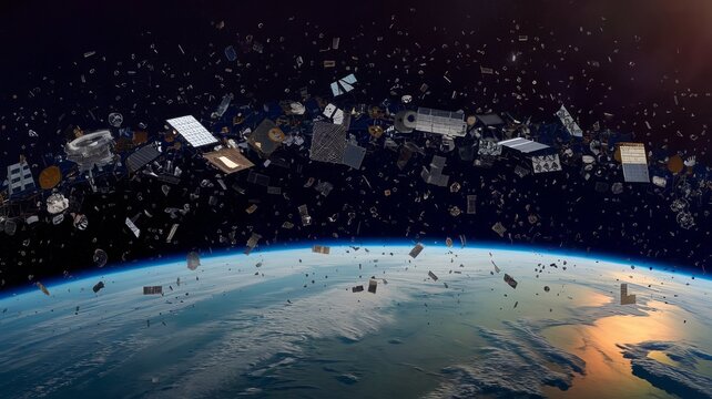 Space debris floating in low Earth orbit