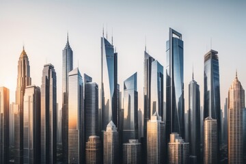 Fototapeta premium Beautiful night skyline of city with the iconic Blue skyscraper illuminated