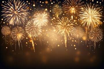 Glowing golden black bokeh fireworks and lights create a magical night