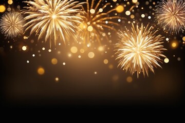 Glowing golden black bokeh fireworks and lights create a magical night wonderland