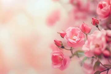 Obraz premium Delicate pink roses in bloom with blurred background.