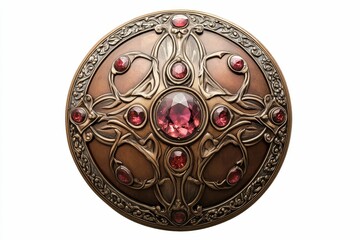 Ornate shield with red gems.