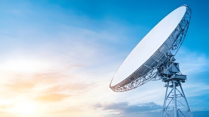 Vast Satellite Dish Against Serene Cloudy Sky - A Stunning Display of Technology and Nature in Harmony Perfect for Science and Communication Themes