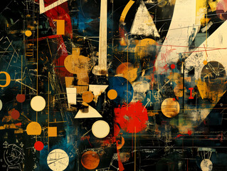 a modern abstract artwork with colorful circular shapes symbolizing energy and artistic expression