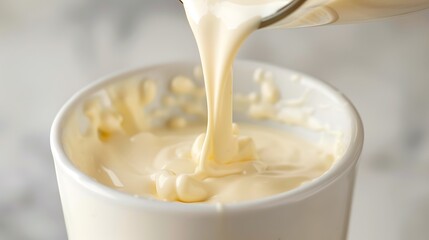 In a tall stirring cup blend items to make freshly stiff cream