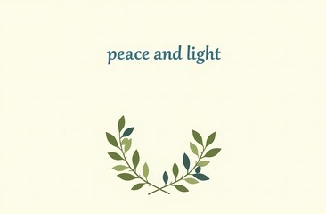 Minimalistic Hanukkah card. A single green olive branch with small olives, on a light background. The text "Peace and Light"