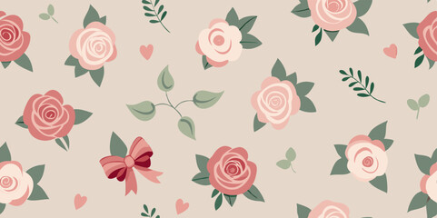 Vintage floral pattern with roses and bows for romantic designs