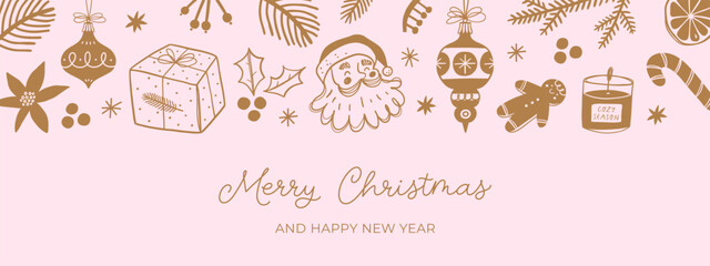Merry Christmas and Happy New Year Promotion banner with christmas elements