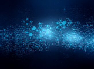 Abstract blue background with hexagonal pattern and glowing light.