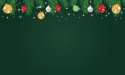Christmas holiday background. Christmas tree with ornaments, colorful Christmas lights. For Christmas and New Year cards, headers, party posters banners. Vector illustration. EPS 10
