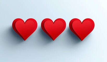 3D paper cut of three red hearts on a blue background