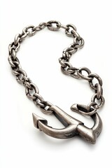 Obraz premium Silver anchor attached to a chain.