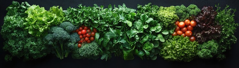 Fresh greens spread, healthy veggies, nutritious abundance