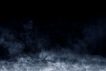 Surface of black concrete floor. Abstract texture with white smoke, mist or fog