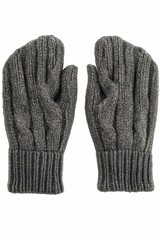 Gray knitted mittens isolated on white.