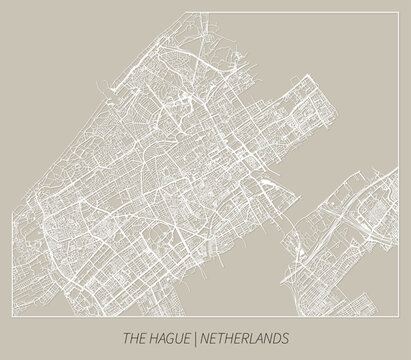 The Hague (South Holland, Netherlands) street map outline for poster, paper cutting.