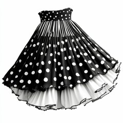 Black and white polka dot skirt with ruffles.