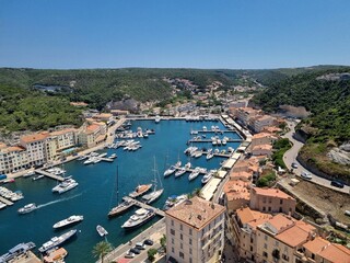 a view of the harbour from the cliff town in bonifacio, corsica
