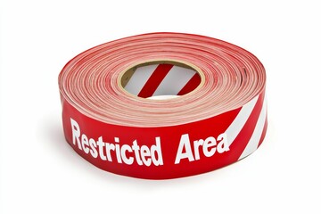Red and white striped tape with "Restricted Area" label.